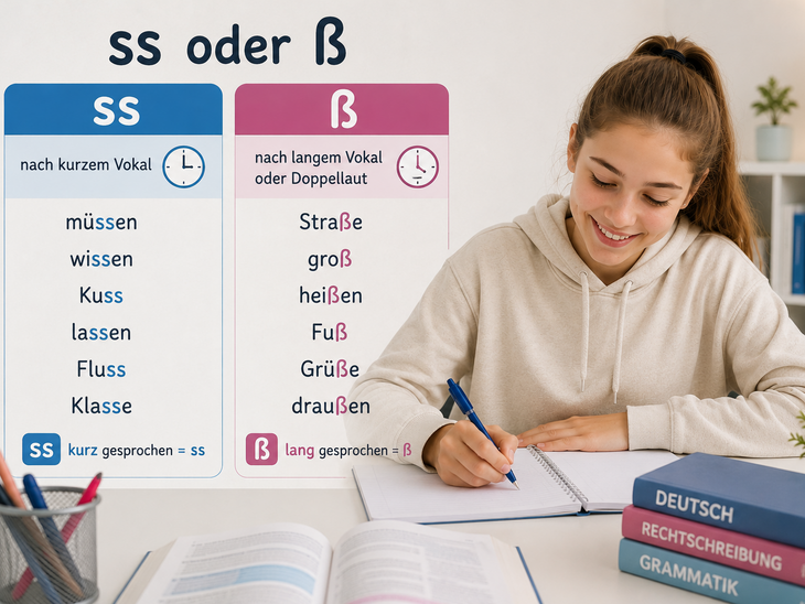 Schülerin beim Üben von ss oder ß