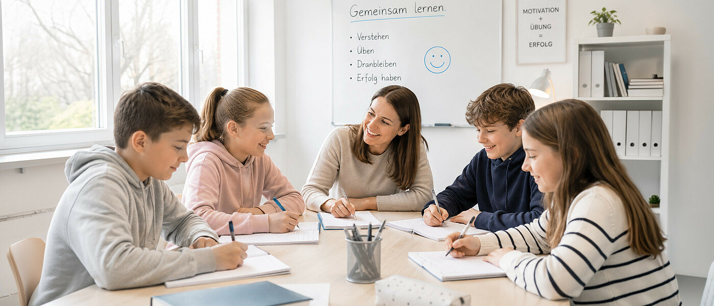 Schülerinnen und Schüler beim Nachhilfe-Gruppenunterricht