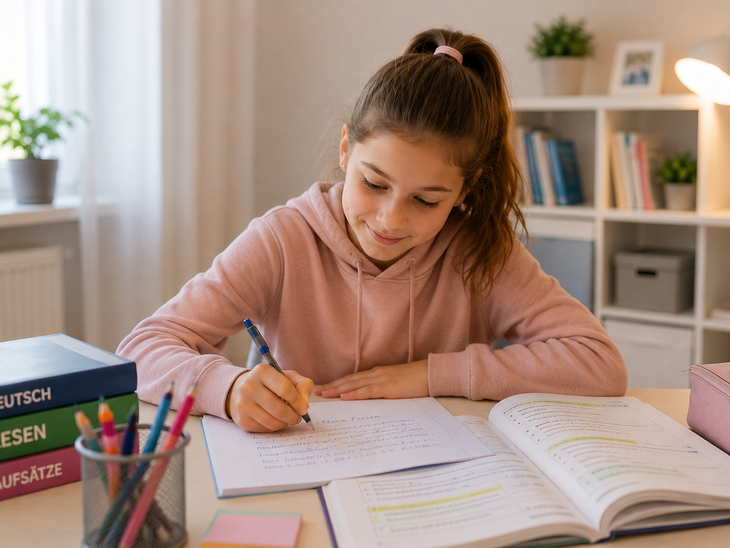 Schülerin beim Schreiben und Üben von Grammatik