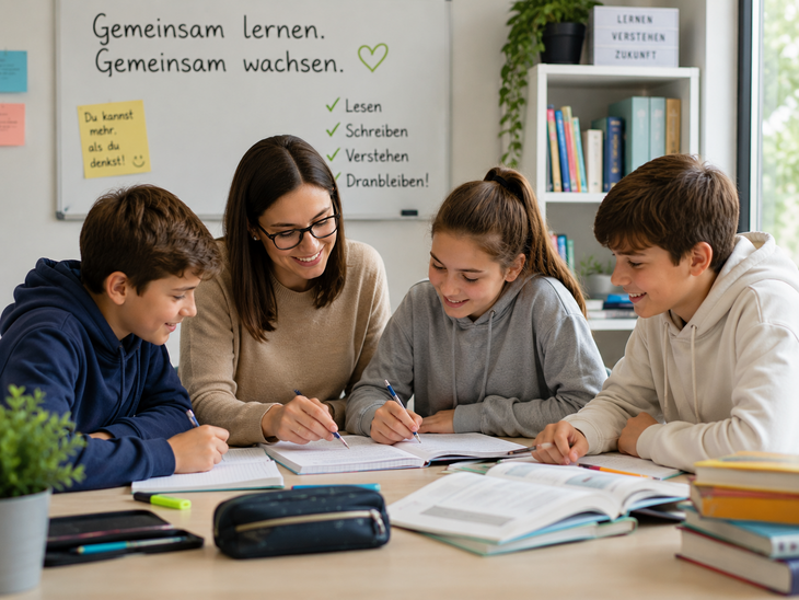 Lerngruppe mit Lehrkraft bei der Deutsch Nachhilfe