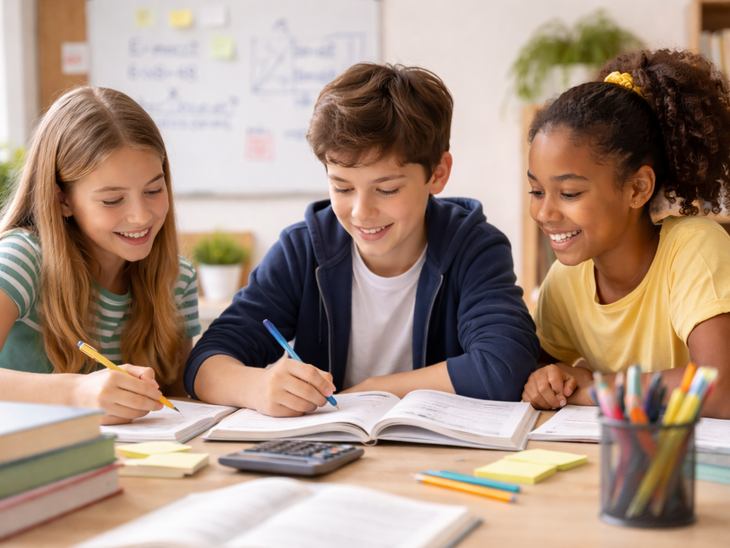 Schülerinnen beim entspannten Mathe-lernen