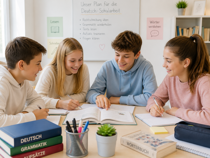 Schülerinnen und Schüler beim Deutsch-Lernen im Gruppenkurs