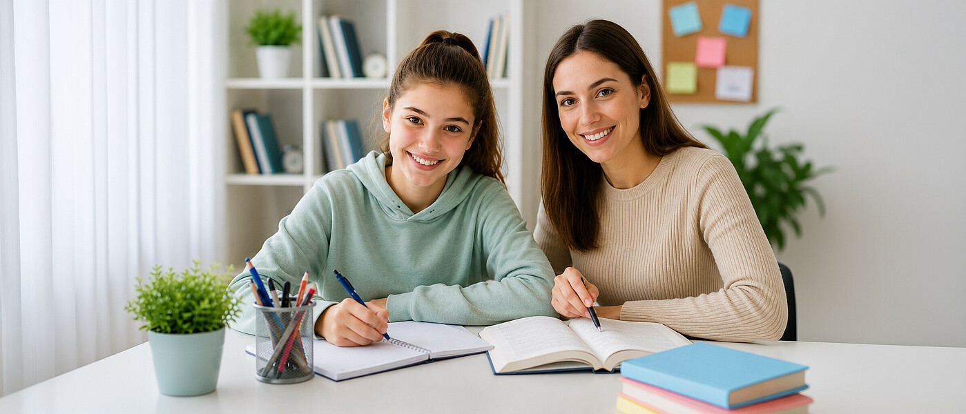Nachhilfelehrerin mit Schülerin beim Unterricht