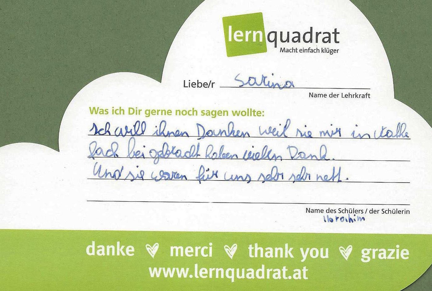 Dankeswolke LernQuadrat 3100 St. Pölten